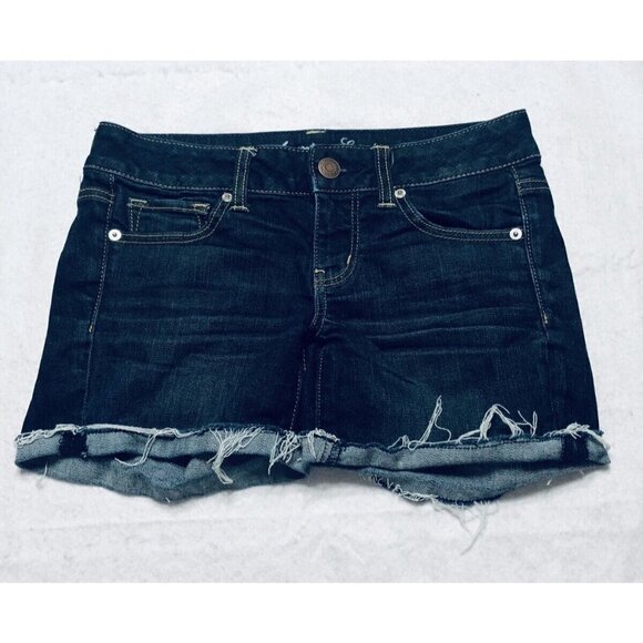 American Eagle Womens Size 4 Cut Off Jean Shorts Distressed Denim Stretch - Picture 1 of 6